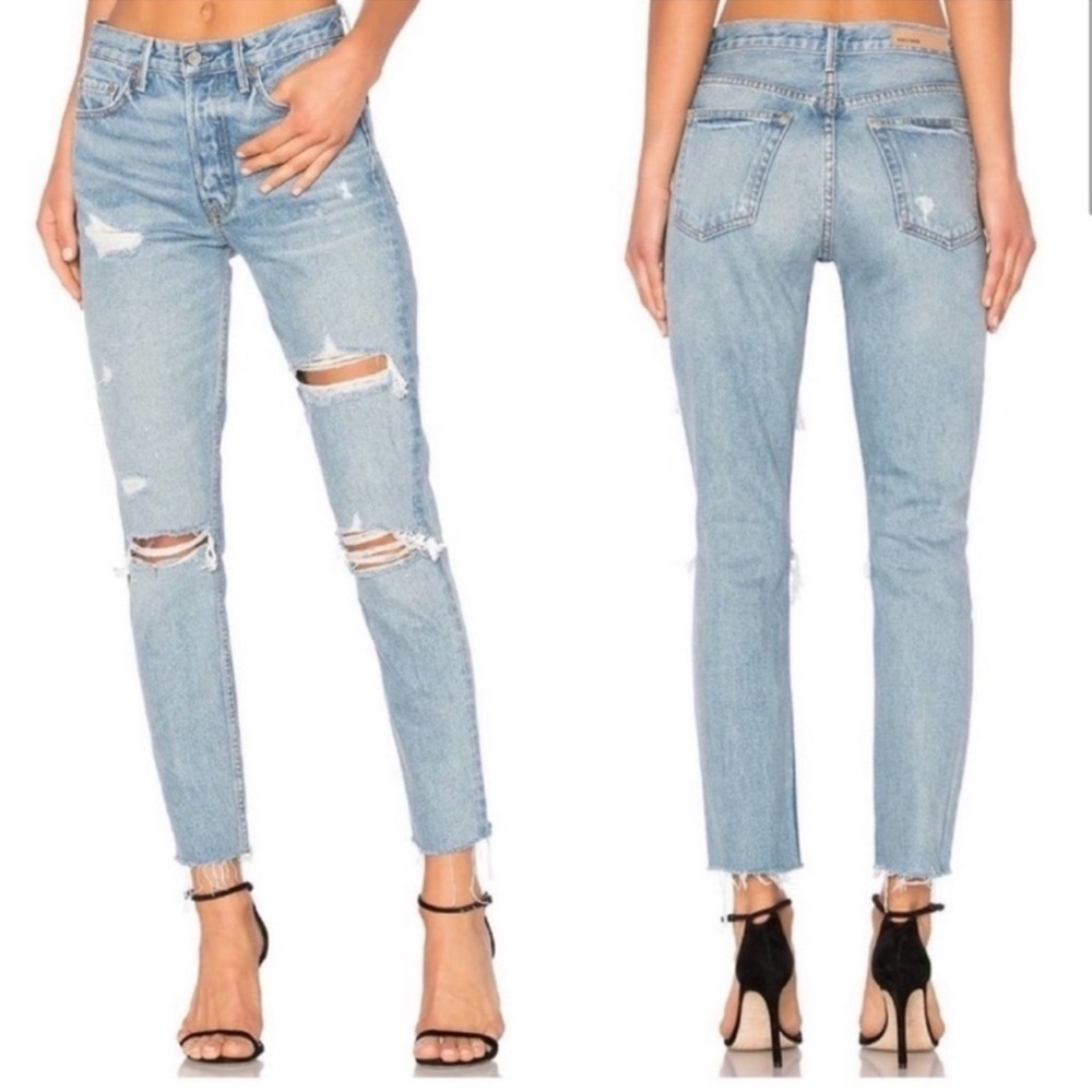 GRLFRND Light Blue Distressed High-Rise Skinny Jeans